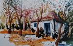 Aquarell mit Haus und Bäumen © Karin Burger