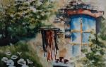 Aquarell mit zugewachsenem Sprossenfenster © Karin Burger