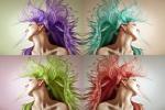 Collage von vier Mal dem Kopf einer Frau mit den Haaren in vier verschiedenen Farben, in lila, türkis, grün und rot. Bild © Pixabay