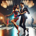 Ein Mann und eine Frau, die zusammen Discofox tanzen. © KI generiert