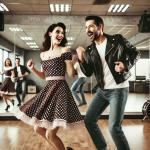 Ein Mann und eine Frau, die gemeinsam Lindy Hop tanzen. © KI generiert