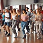 Eine Gruppe von Menschen, die Line Dance tanzen. Bild © KI generiert
