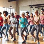 Eine Gruppe von Menschen, die Line Dance tanzen. Bild © KI generiert