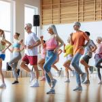 Eine Gruppe von Menschen, die Line Dance tanzen. Bild © KI generiert