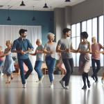 Eine Gruppe von Menschen, die Line Dance tanzen. Bild © KI generiert