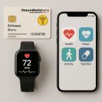 Gesundheitskarte, Handy mit Gesundheits-Apps und eine Smart-Watch © KI generiert