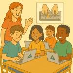 Kinder lernen Computerschreiben © KI generiert